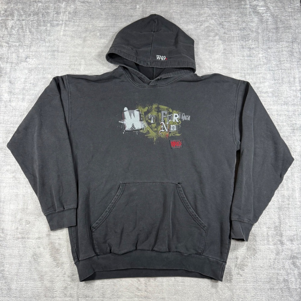 West 49 Sweatshirt Mens Large Black Skater Vintage Y2K Distressed Grunge Hoodie